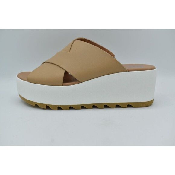 Sorel Womens Size 10.5 Cameron Flatform Wedge Beige Sea Salt Leather Sandals - Picture 7 of 12